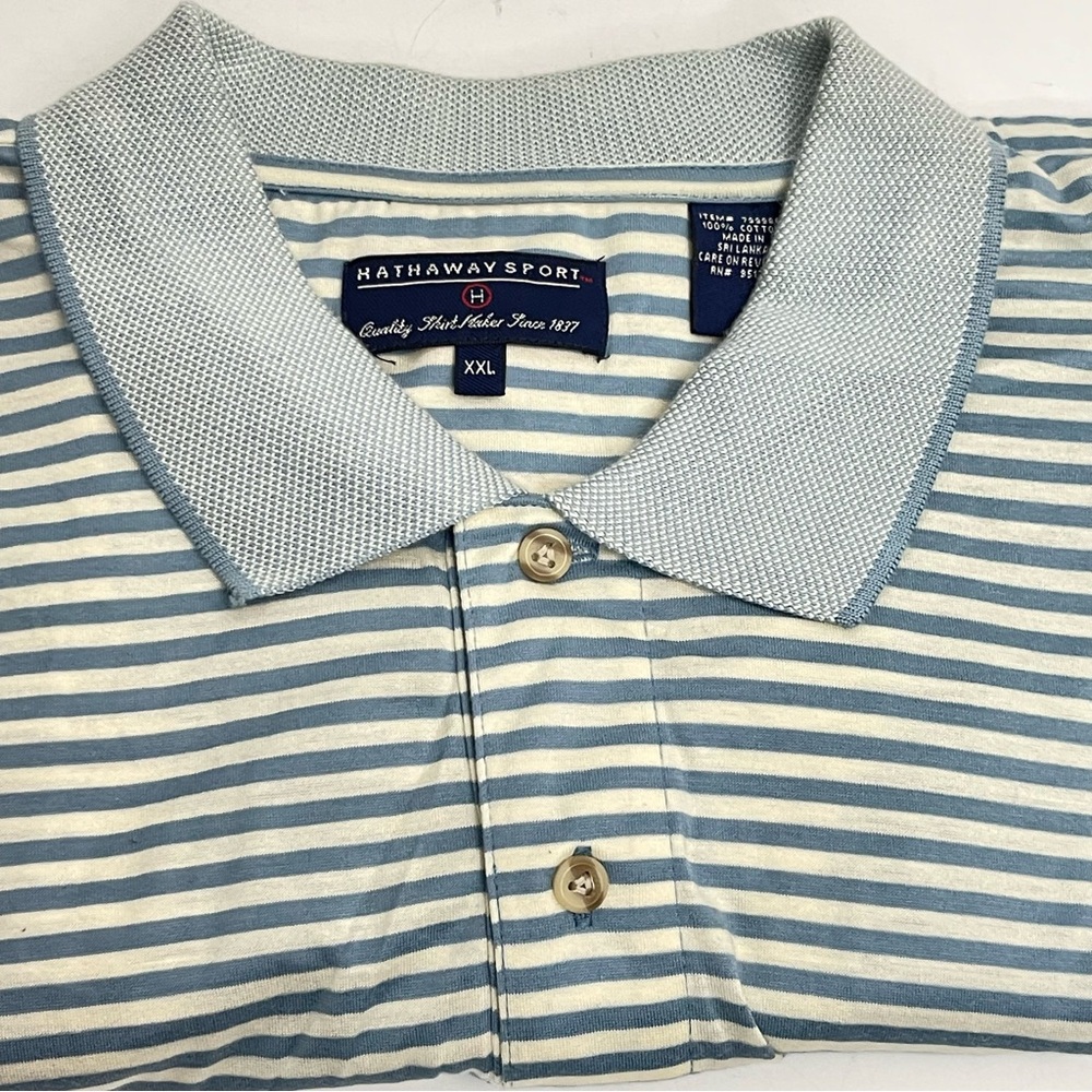 Hathaway Sports Men’s Cotton Polo shirt Short sleeve Stripped Gray Blue XXL